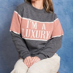 Rowing Blazers Gray and Pink 'I'M A LUXURY' Crewneck Sweater
